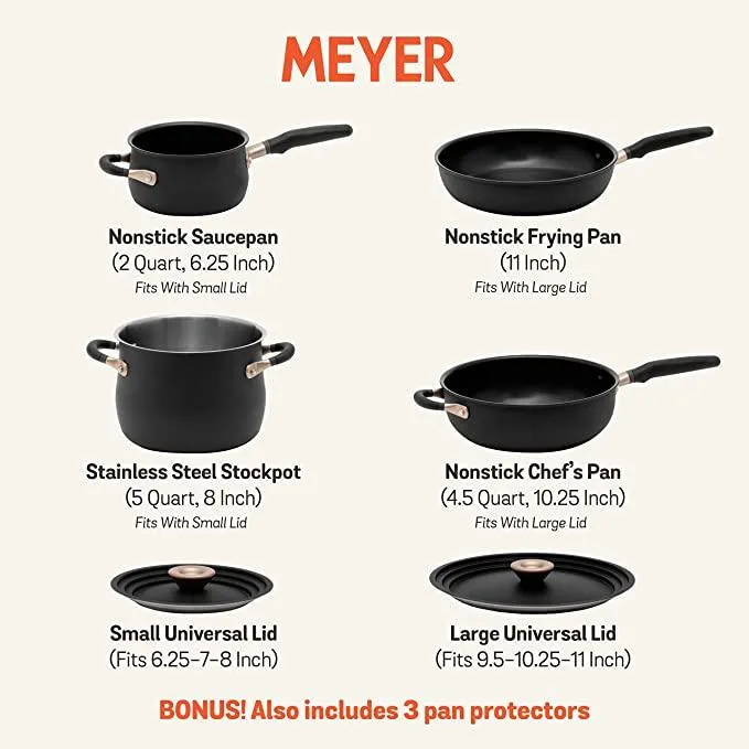 Meyer Accent Stackable 6 Piece Non Stick Pan Set, Universal Lids & Anti Spill Shape