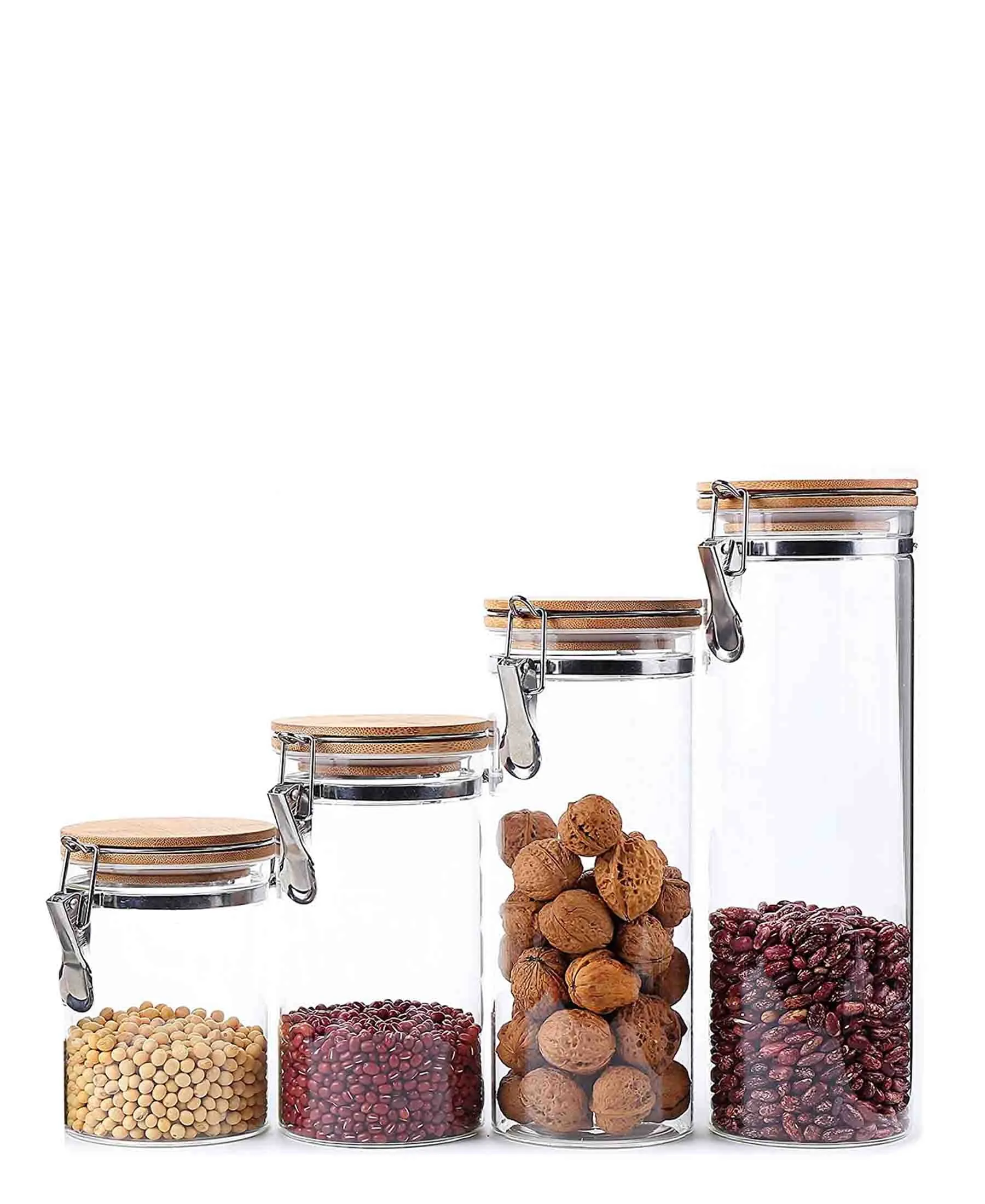 Napoli Borosilicate 4 Piece Clip Jar With Bamboo Lid - Clear