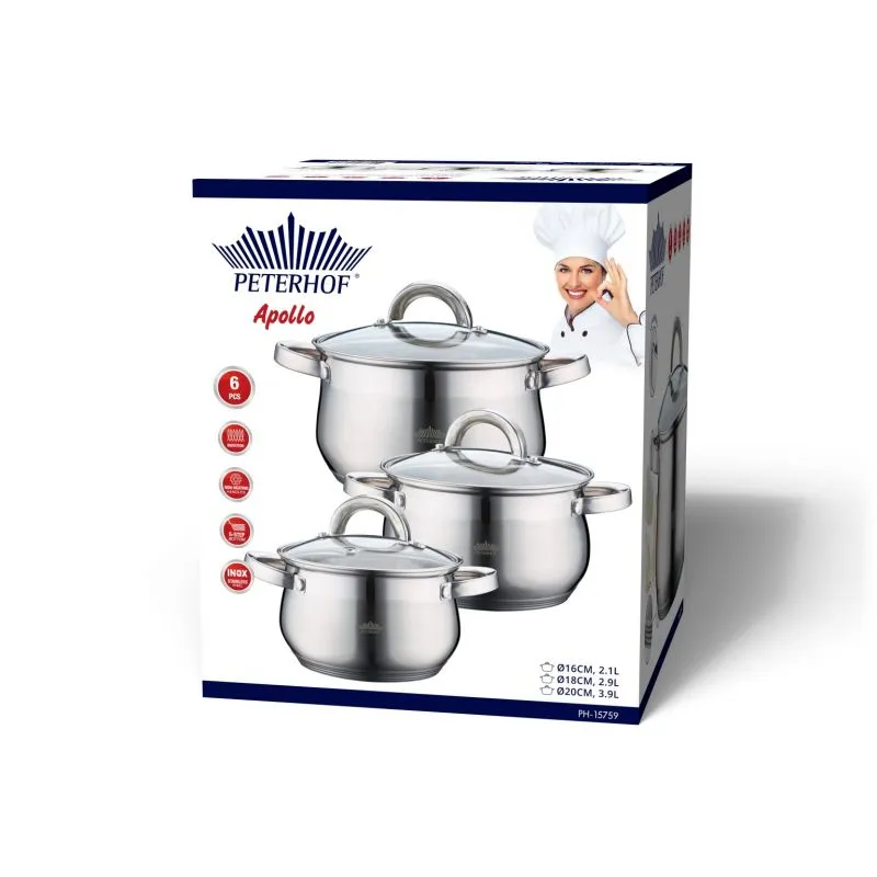 Peterhof PH-15759; Stainless Steel Cookware Set 6pcs