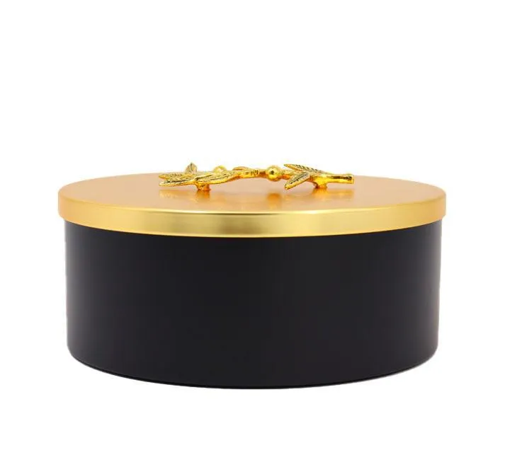 Round Metal Canister Black/ Gold