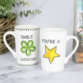 Set of 4 White Porcelain Coffee Mugs Tea Cups With Slogans