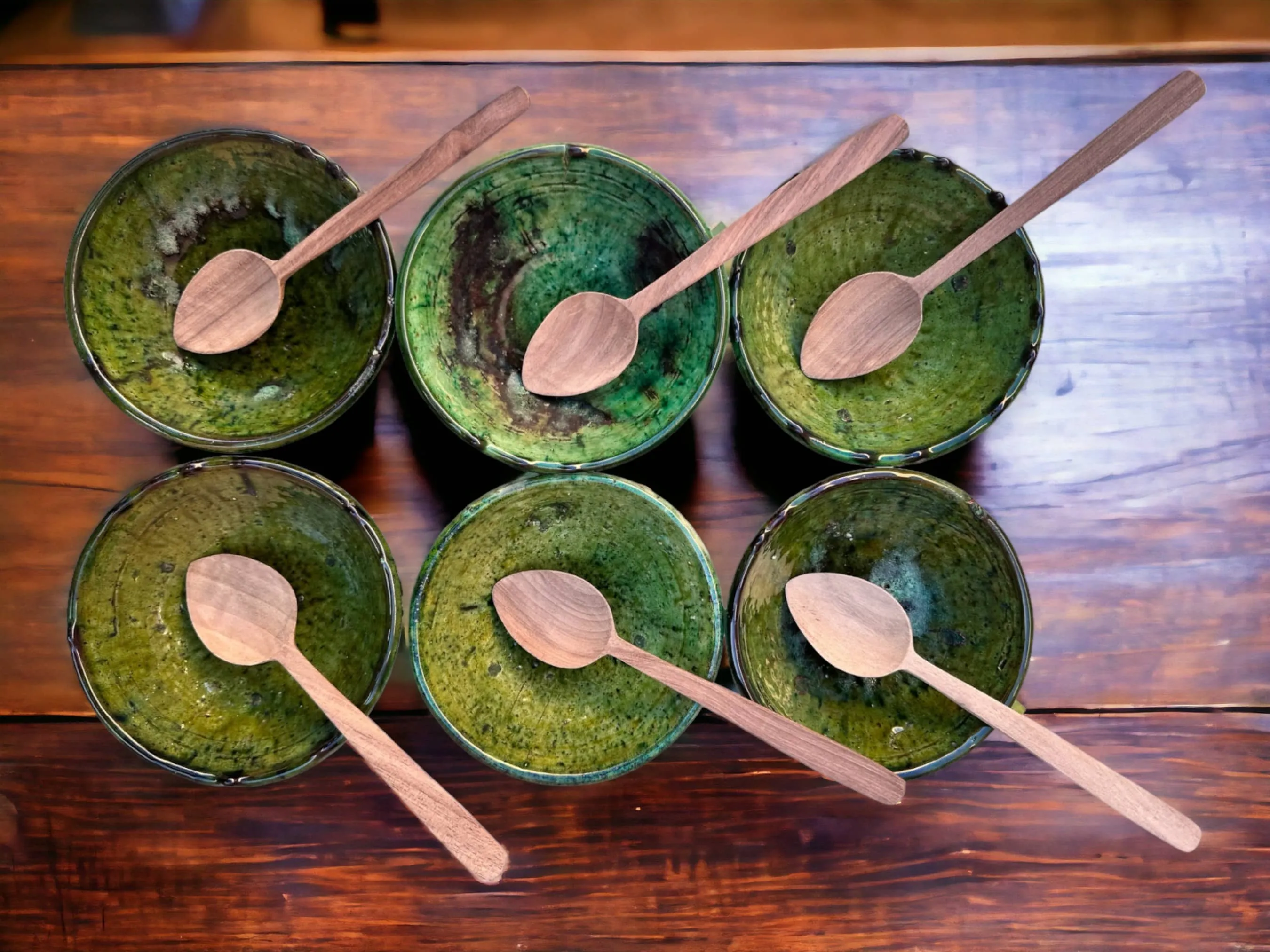 Set of 6 Tamegroute Bowls, Tamegroute Bowls Green Glazed Pottery, Set of 6 ceramic bowls, Tamegroute bowls, each handmade in Morocco.