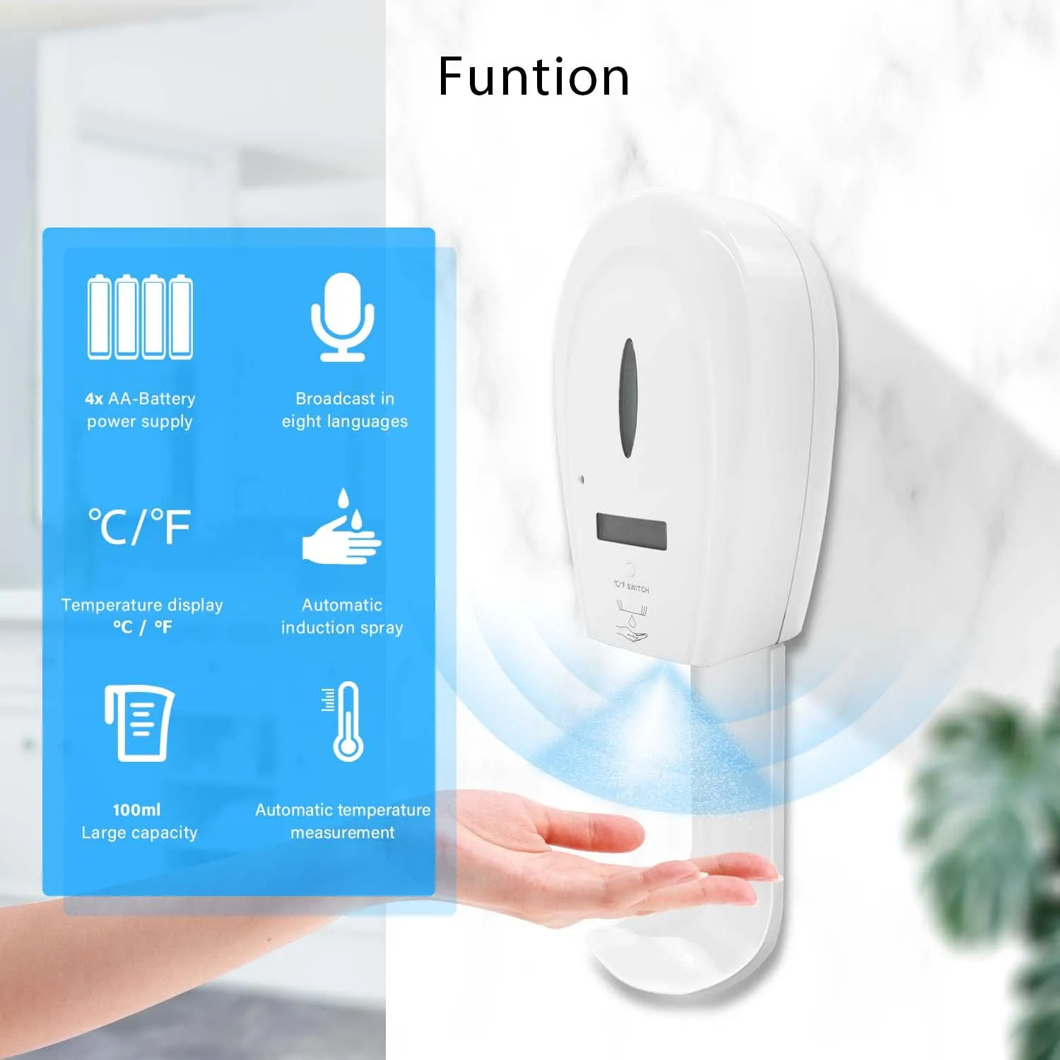 Soap/Alcohol Sanitizer Dispenser,Temperature display screen,Temperature measurement,Automatic Quick Spary,Alarm Warning