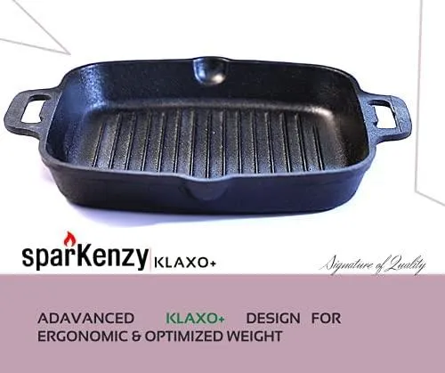 Sparkenzy Cast Iron Grill Pan | Griddle  Pre Seasoned 10 inch