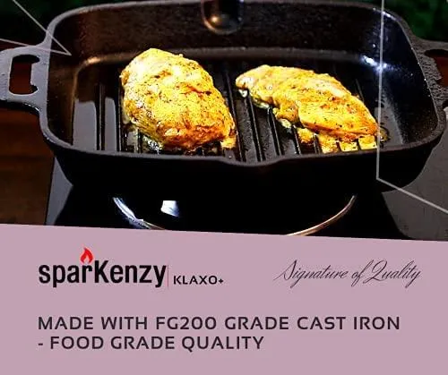 Sparkenzy Cast Iron Grill Pan | Griddle  Pre Seasoned 10 inch