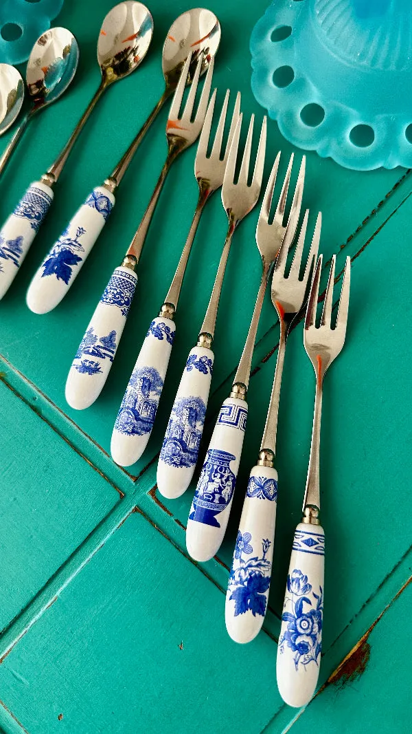 Spode set of 6 teaspoons, 6 pastry forks - Chinoiserie