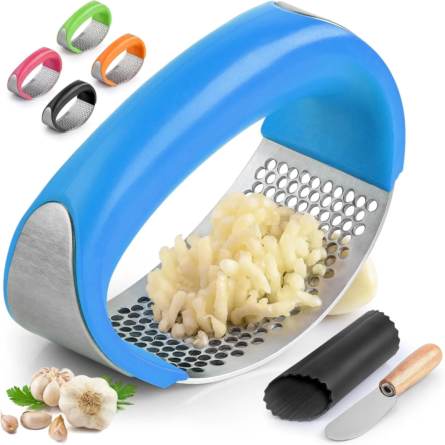 Stainless Steel Garlic Press Rocker Set - Premium Garlic Mincer Garlic Crusher