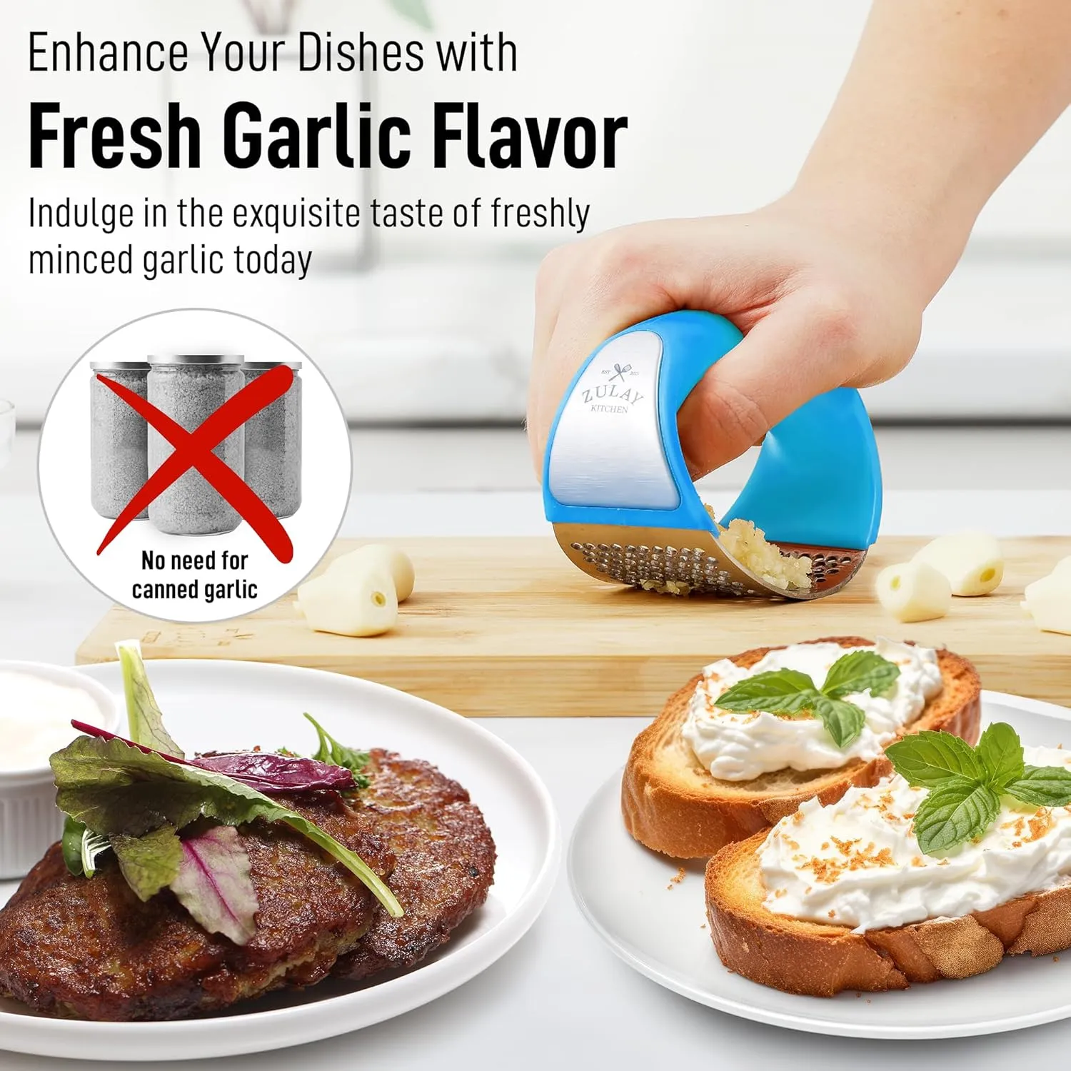 Stainless Steel Garlic Press Rocker Set - Premium Garlic Mincer Garlic Crusher