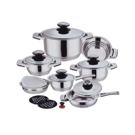 Swiss Zurich Z Line 16 Piece 9 Layers Capsulated Bottom Cookware Set Silver