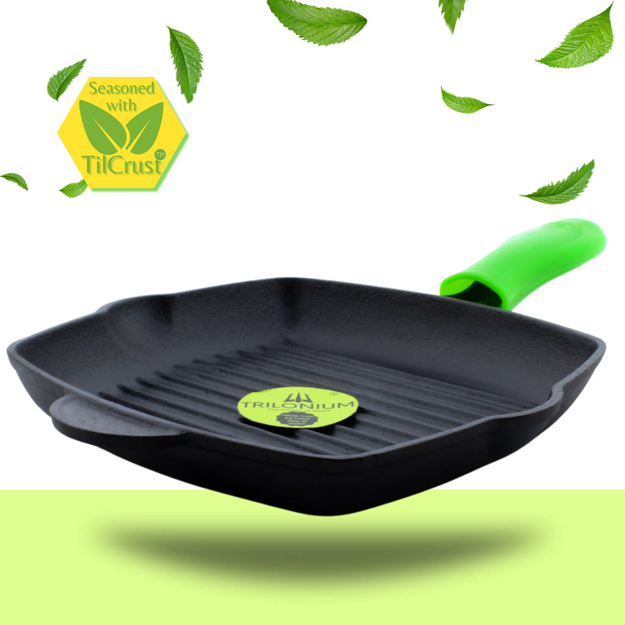 Trilonium Pre-Seasoned Cast Iron Grill Pan 26 cm, Weighs 2.4 Kgs