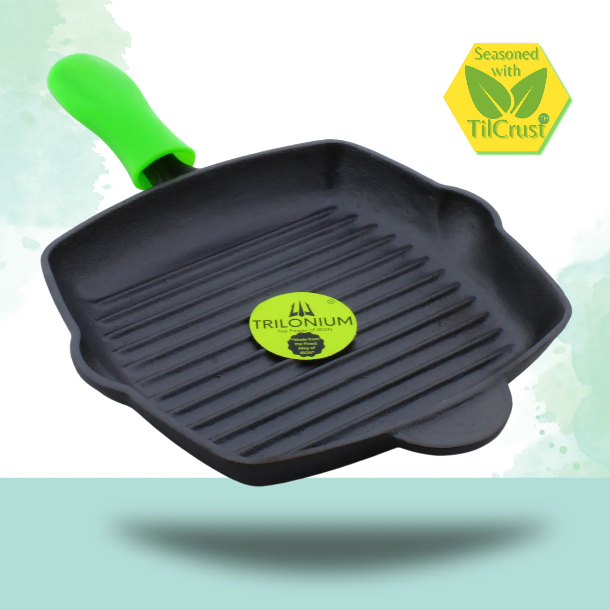 Trilonium Pre-Seasoned Cast Iron Grill Pan 26 cm, Weighs 2.4 Kgs