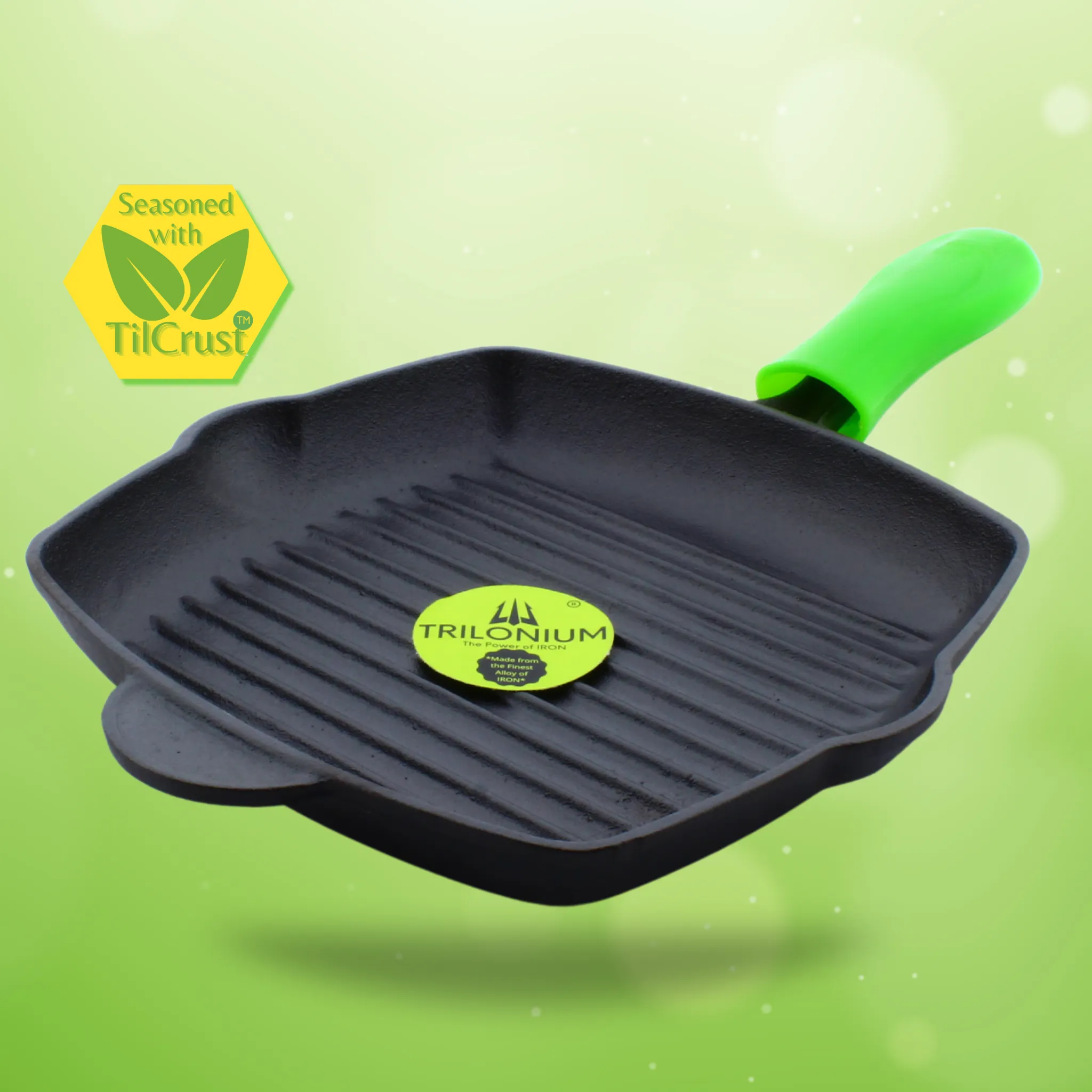 Trilonium Pre-Seasoned Cast Iron Grill Pan 26 cm, Weighs 2.4 Kgs