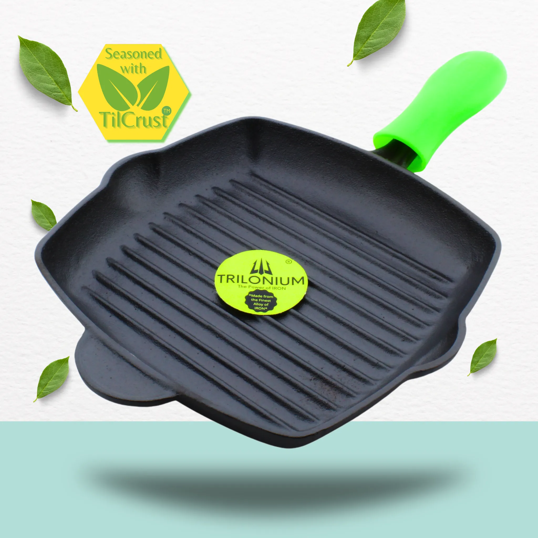 Trilonium Pre-Seasoned Cast Iron Grill Pan 26 cm, Weighs 2.4 Kgs