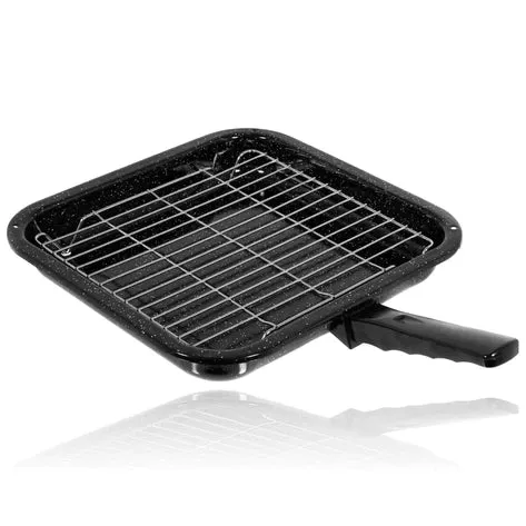 Universal Small Square Grill Pan, Rack & Detachable Handle Non-Stick (Black, 285 mm x 275 mm) |  Ideal for Boats | Caravans | Mobile Homes | Mini Oven | Combi Microwaves