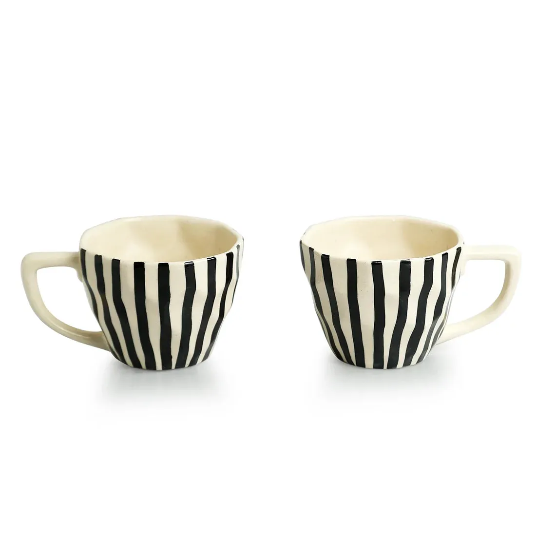 'Zebra Pattern' Ceramic Tea & Coffee Mugs (Set of 2, 200 ml, Microwave Safe, Hand-Painted)