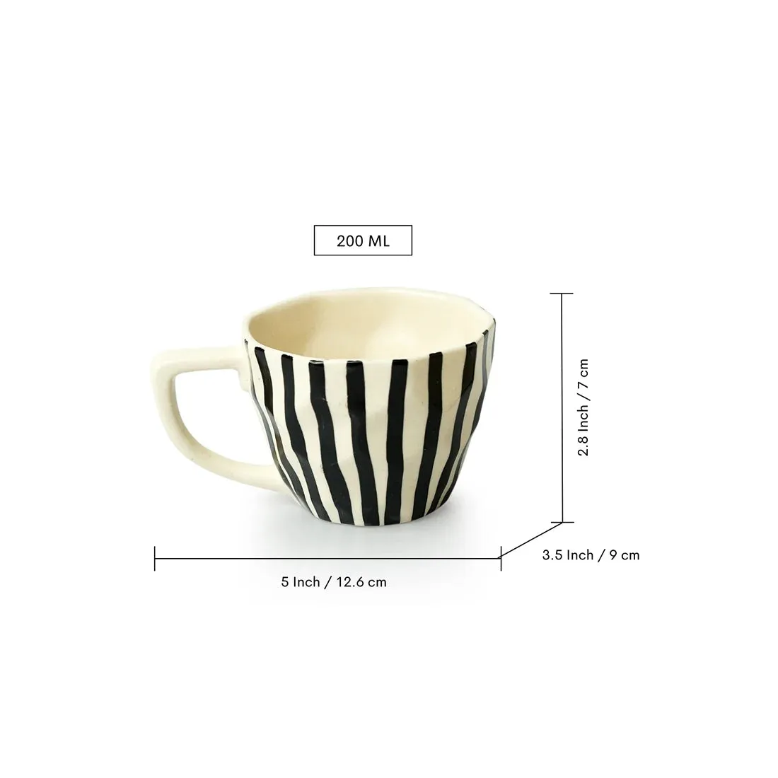 'Zebra Pattern' Ceramic Tea & Coffee Mugs (Set of 2, 200 ml, Microwave Safe, Hand-Painted)