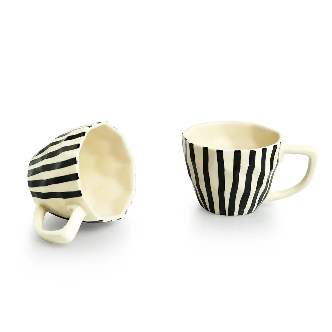 'Zebra Pattern' Ceramic Tea & Coffee Mugs (Set of 2, 200 ml, Microwave Safe, Hand-Painted)